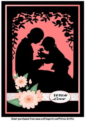 Mother and Child Silhouette Peach A4