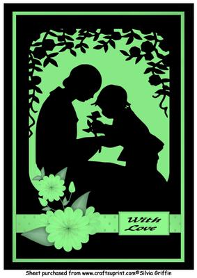 Mother and Child Silhouette Mint A4