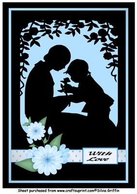 Mother and Child Silhouette Blue A4
