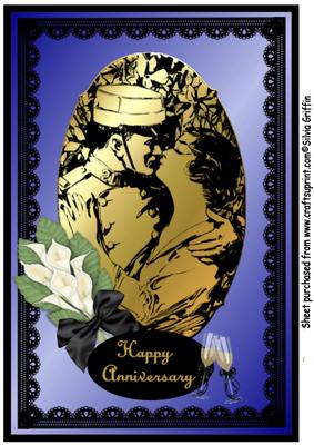 Vintage Couple in Blue with Lace A4