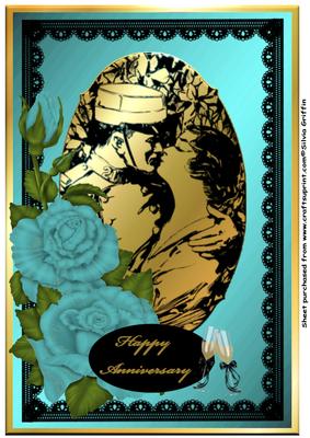 Vintage Couple in Teal and Black A4