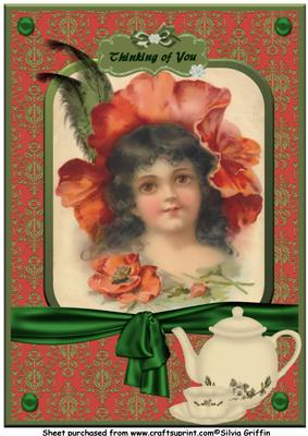 Poppy Flower and Vintage Girl Having Tea A4