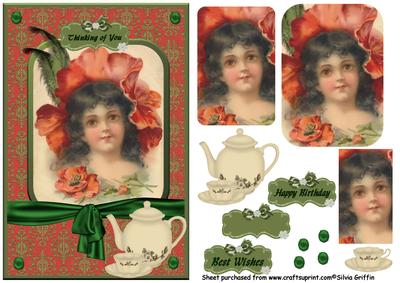 Vintage Poppy Girl Having Tea Qs