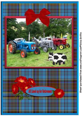 Tractors on Blue Plaid Retirement A4