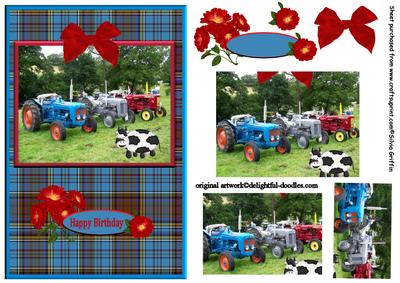 Tractors on Blue Plaid Qs