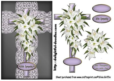 Lace Cross with Lilies in Grey Sbs