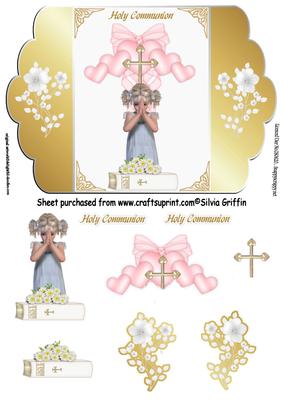 Girl First Communion with Bible and Flowers Sbs