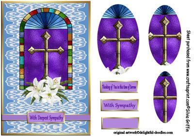Stained Glass Widow with a Cross in Blue and Lace Qs