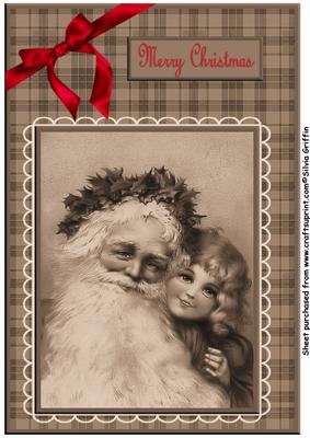 Sepia Colored Santa and Little Girl A4
