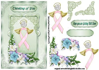 Breast Cancer Angel with Flowers Sbs