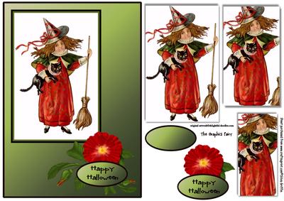 Little Halloween Girl with Cat Qs