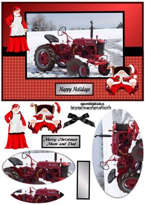 Tractor in the Snow with Santa Qs