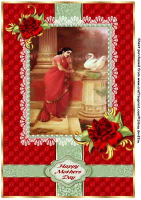 Ethnic - India Lady with Red Roses A4