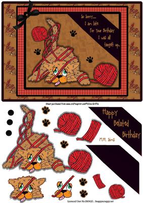 Cute Cat Entangled in Yarn Sbs
