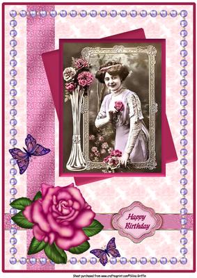 Vintage Lady with Lavender Roses A4