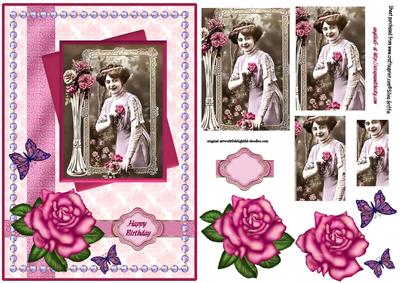 Vintage Lady with Lavender Roses Qs