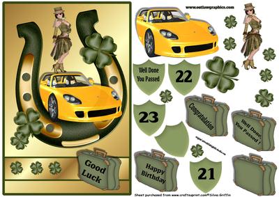 Horseshoe and Sports Car with Spunky Lady Qs