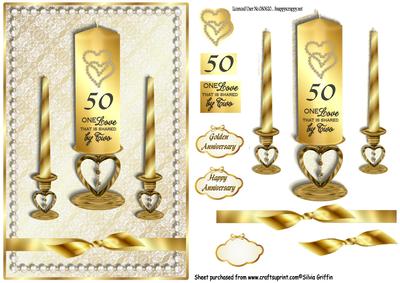 Golden Anniversary Candles with Lace Qs