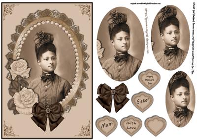 Vintage Black Lady with Roses Qs