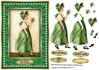 Vintage Lady in a Green Dress and Bonnet Sbs