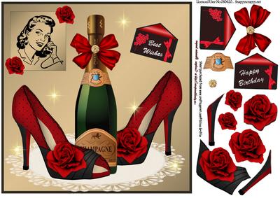 Red Hot Shoes with Roses and Champagne Qs