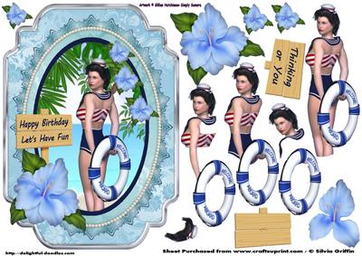 Vintage Bathing Beauty in Flower Frame Sbs