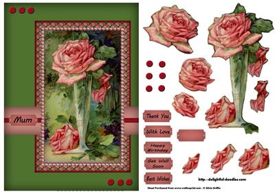Painted Pink Rose in a Tall Vase Sbs