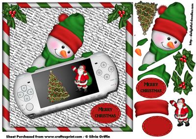 Game Console with Snowmen Peeking Qc