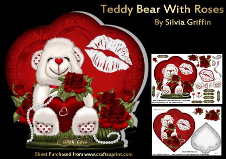 Teddy Bear Holding Heart and Roses Mk