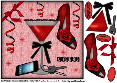 Ladies Shoe in a Martini Glass in Red Qs