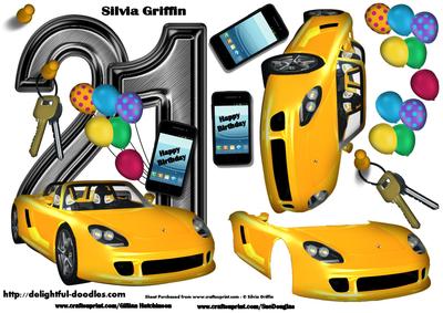 21 First Birthday Male with Yellow Sports Car