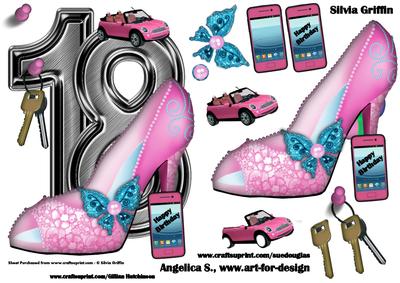 18 Birthday with Pink Shoe and Mini Cooper