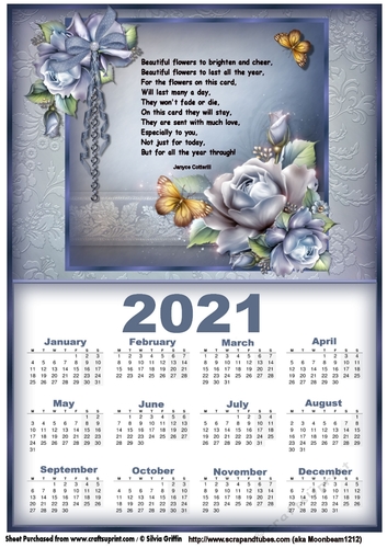 Blue roses Calendar 2021