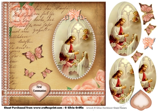 First Communion Girl in Peach and Pearls Pyramid