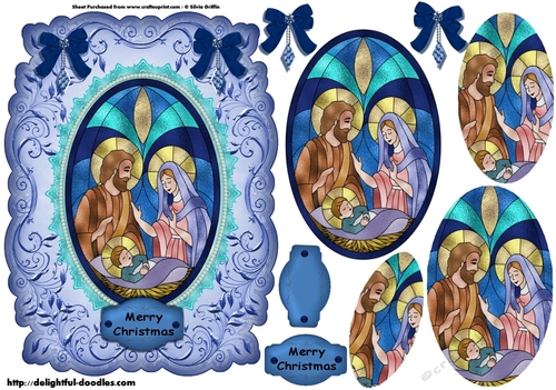 STAINED GLASS NATIVITY IN BLUE PYRAMID
