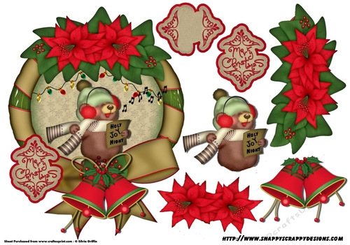 Pointsetta Wreaht with Caroling Bear QS