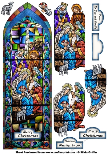 STAINED GLASS NATIVITY IN BLUE SBS