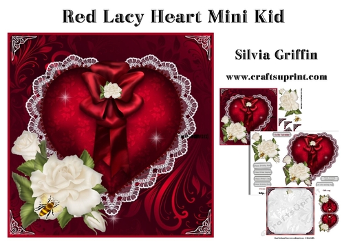 Red Lacy Heart and white Roses MK