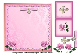 Pink insert with Roses and Cross and gift tag.