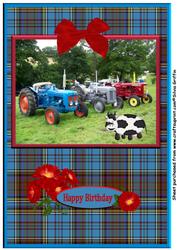 Tractor on Blue Plaid Birthday A4