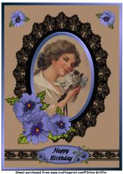 Vintage Lady with Cat A4