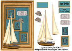 Boat and Dad in a Wooden Frame Sbs