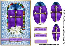 Stained Glass Widow with a Cross in Blue and Lace Qs
