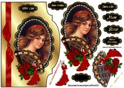 Gypsy Lady with Black Fan and Roses Qs