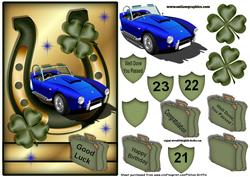 Horse Shoe and Clover with Blue Racing Car- 1 Qs