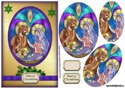 Stained Glas Oval Nativity Pyramid