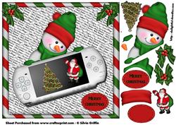 Game Console with Snowmen Peeking Qc