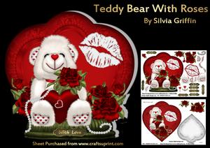 Teddy Bear Holding Heart and Roses Mk