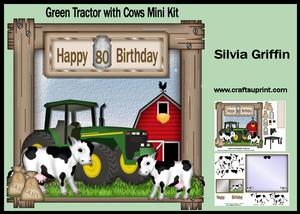 Green Tractor with Cows Birthday Mk