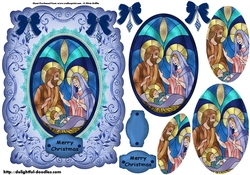 STAINED GLASS NATIVITY IN BLUE PYRAMID